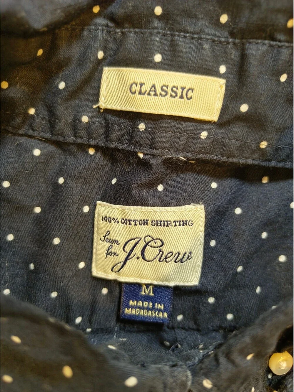 J.Crew Men’s Medium Navy Polka Dot Button Up Shirt 100% Cotton Classic Fit